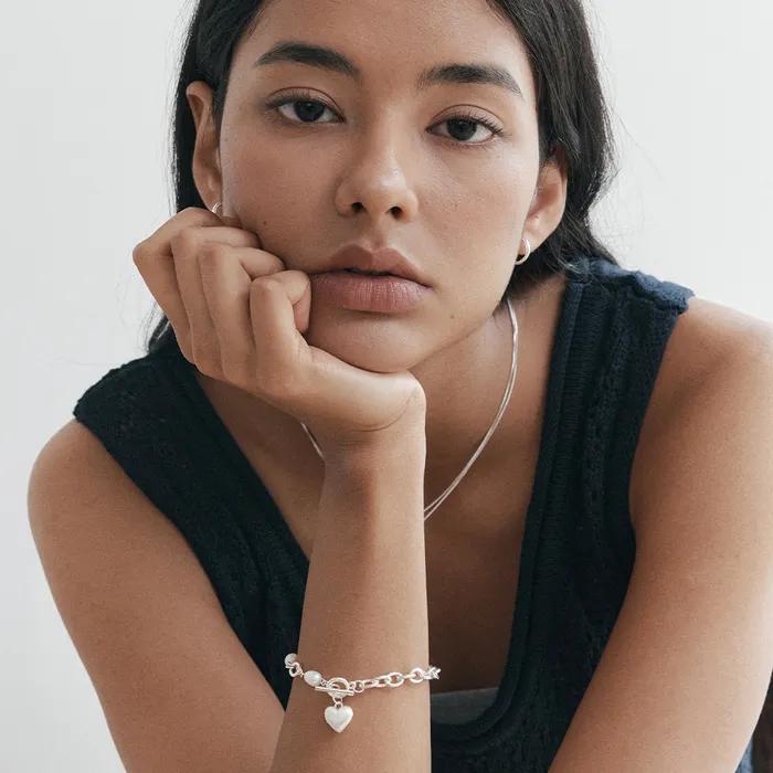 Heart Pearl Hollow Bar Bracelet
