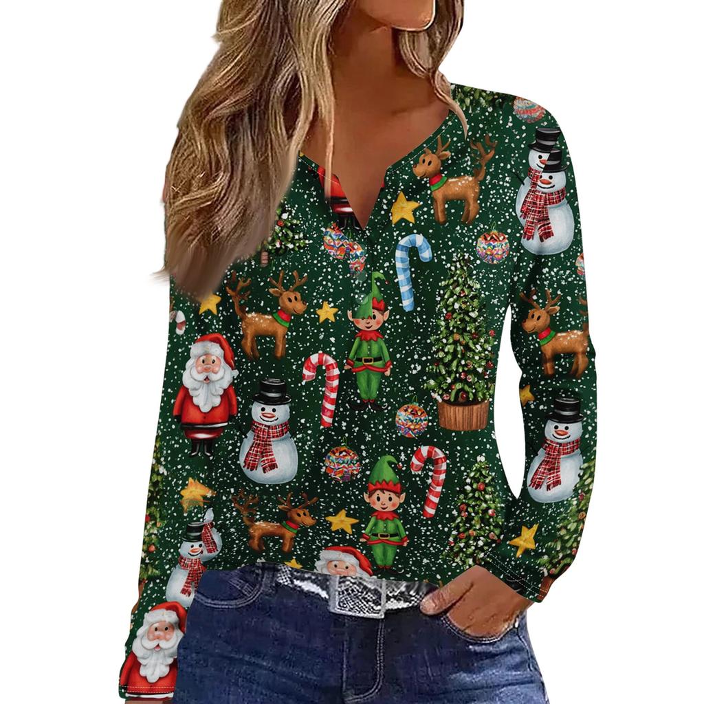 Women's Casual Christmas Print Neck Top with 3/4 Sleeve