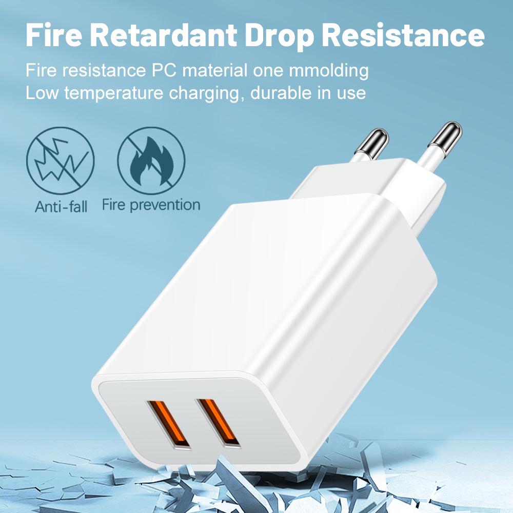 QC3.0 Dual USB 2-Port Phone Charger 2.4A, US/EU/UK Standard