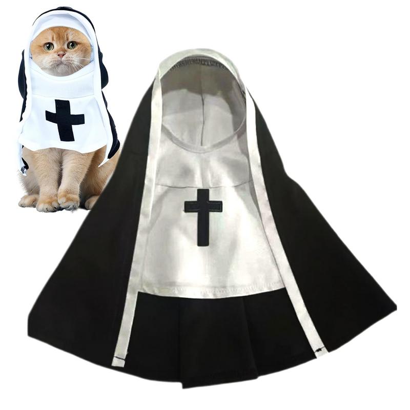 Pet Dress Cosplay Nun Headwear Puppy Kitten Nun Style Dress Halloween Dress Up Clothes Pet Costume Set Dog Transform Clothes