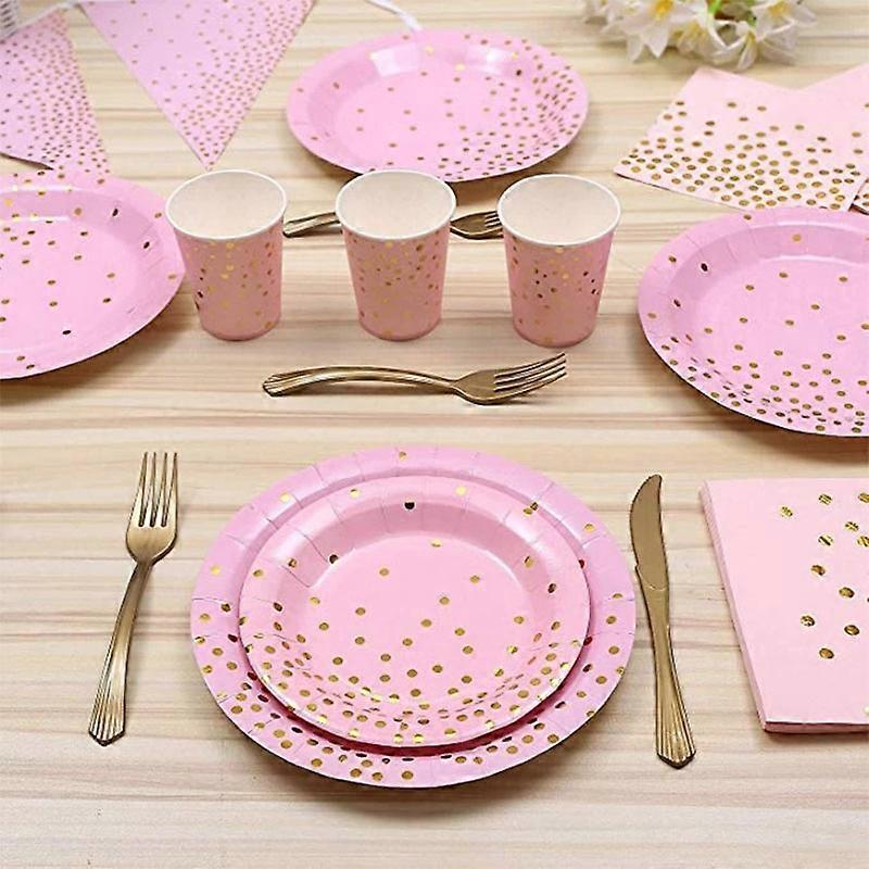 110pcs/Set Pink Gold Dot Tableware Paper Towel Cup Plate Disposable Wedding Party Decor Kids Birthday Baby Shower Party Supplies