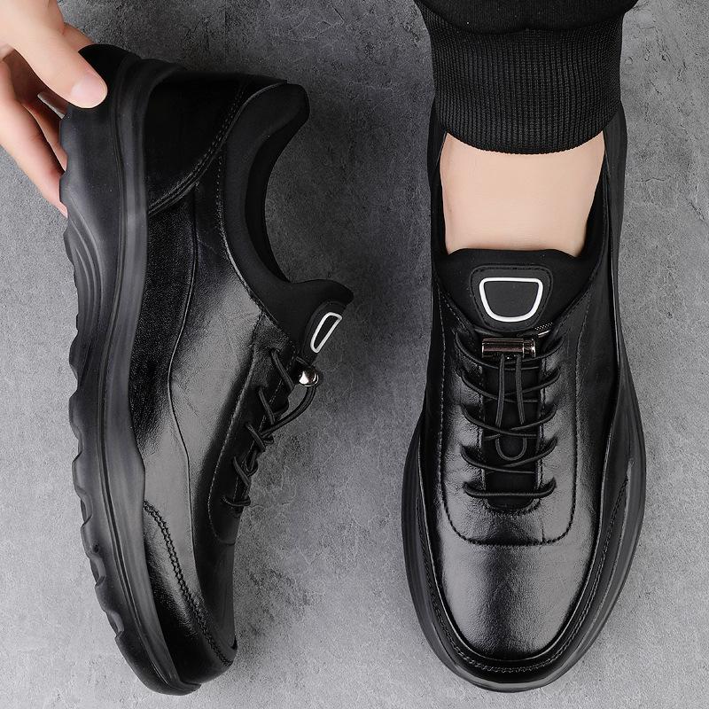 Men's Waterproof No-Tie Leather Sports Shoes - Versatile Black Business Casual