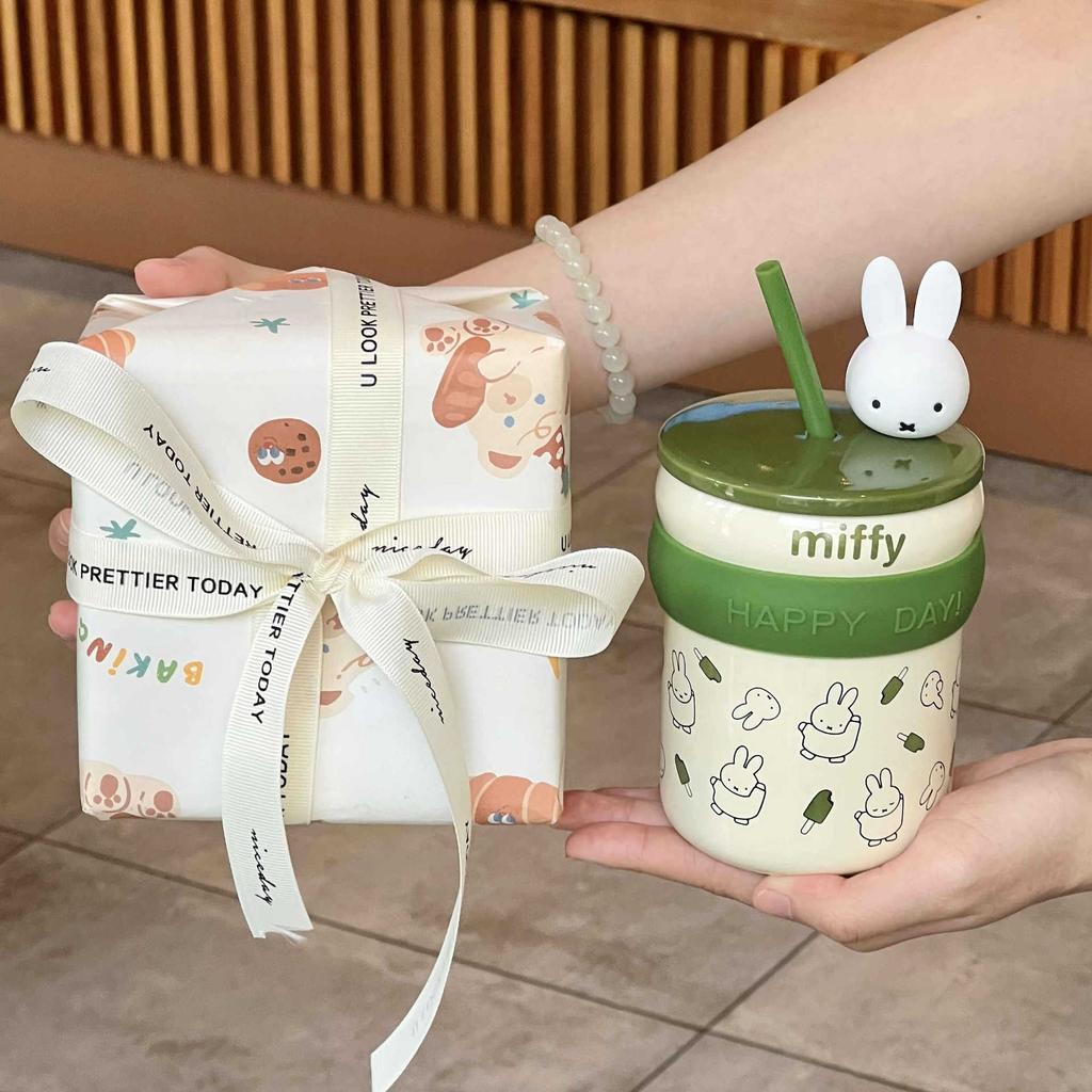 Dívčí narozeninové dárky, roztomilé keramické hrnky s víčky Králíček Miffy, dívčí brčka, suvenýry pro kamarádky