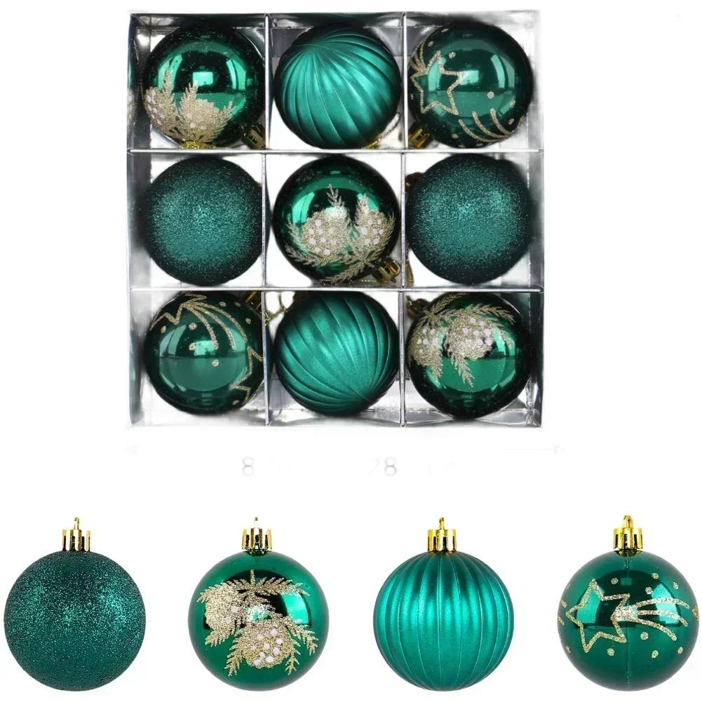 Christmas Ornaments Set 9 Pieces Hand Painted with Metallic Finish Suitable for Window Display and Holiday Home Decoration
