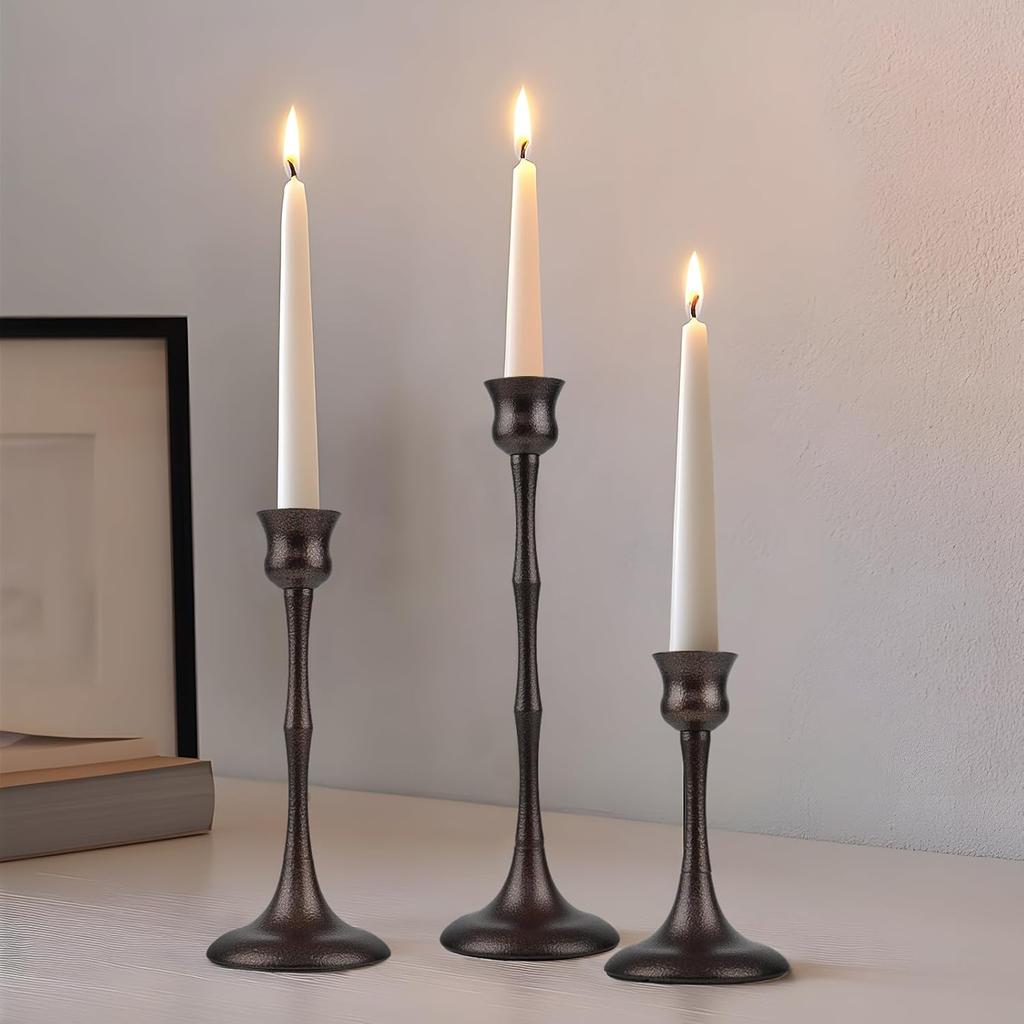 Vintage Metal Candlestick Holders, Set of 3 Bronze Candle Holders for Candlesticks Antique Taper Candle Stands Candle Sticks Holder for Housewarming
