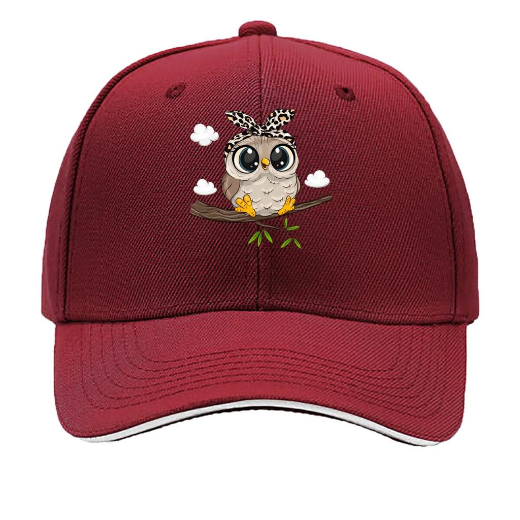 Cute Leopard Bow Owl Sitting On Branch Sandwich Baseball Cap Unisex Women Sun Cap Outdoor Workouts Hat