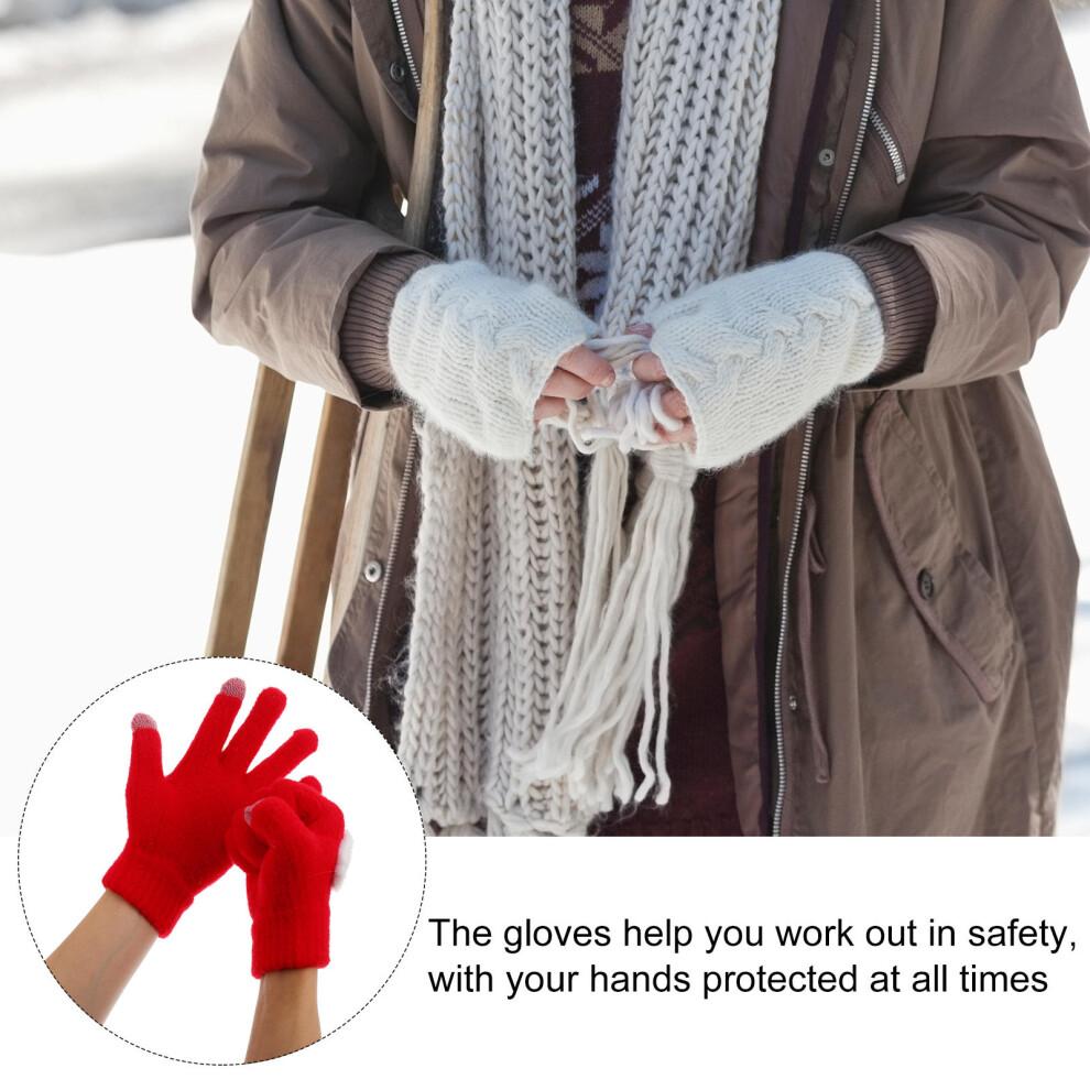 1 Pair Heart Knitting Winter Gloves Thicken Touchscreen Knitted