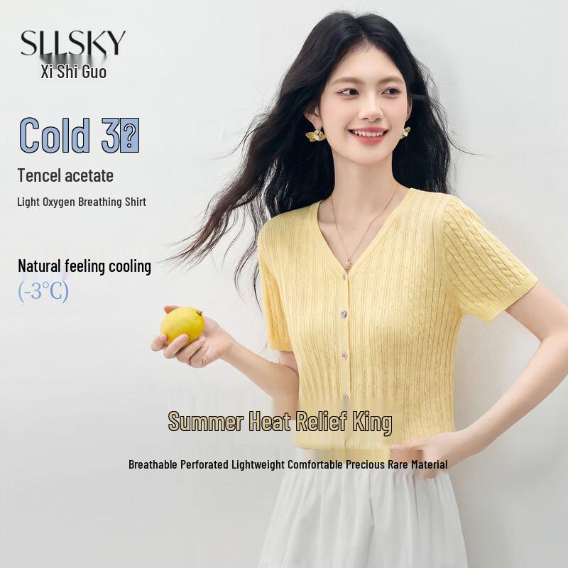 Women s Acetate Tencel Hollow Knit V-Neck Cardigan XL