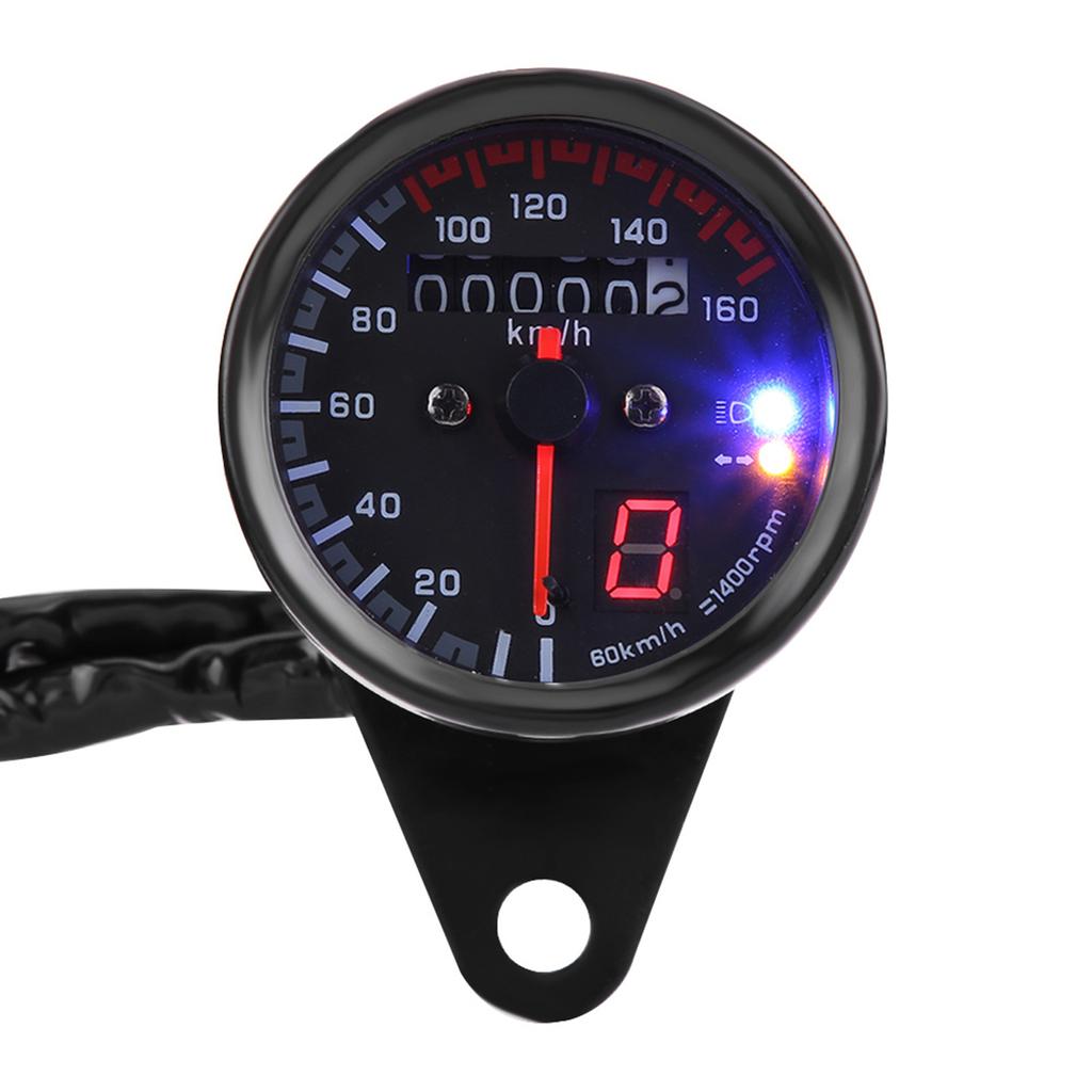 Motorcycle Digital Odometer Speedometer Tachometer Gauge with LED Indicator Black