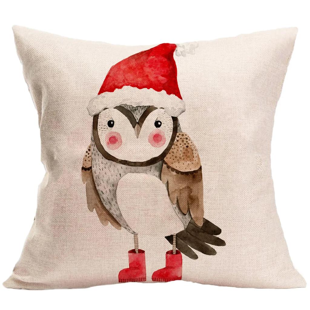 Winter Forest Cartoon Animals Linen Pillowcase Home Living Room Sofa Car Office Cushion Cover 45*45Cm