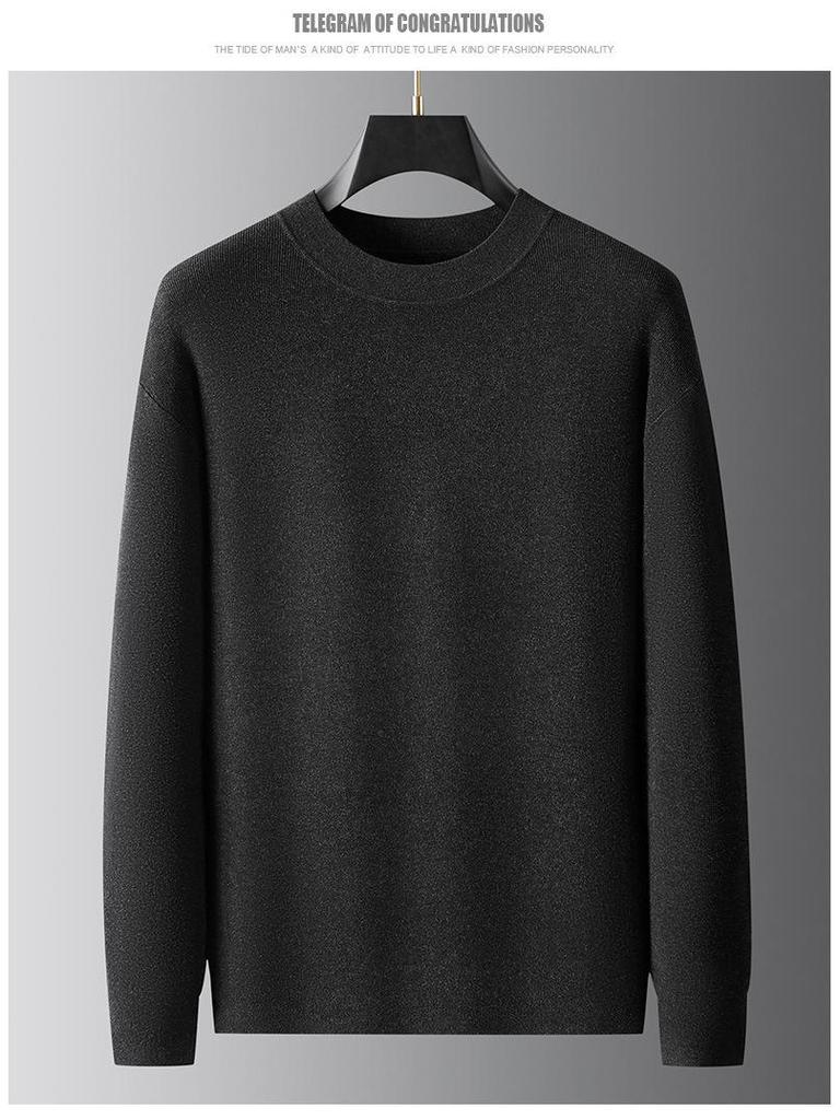 Men's Plus Size Silk Velvet Knitwear: Autumn/Winter 2025 Casual Round Neck Wool Sweater.