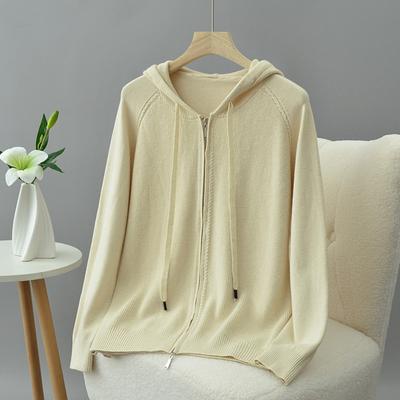 Autumn Sweater Zipper Cardigan Hooded Plus Size Women's Stretch Long-sleeved Knitted Cardigan