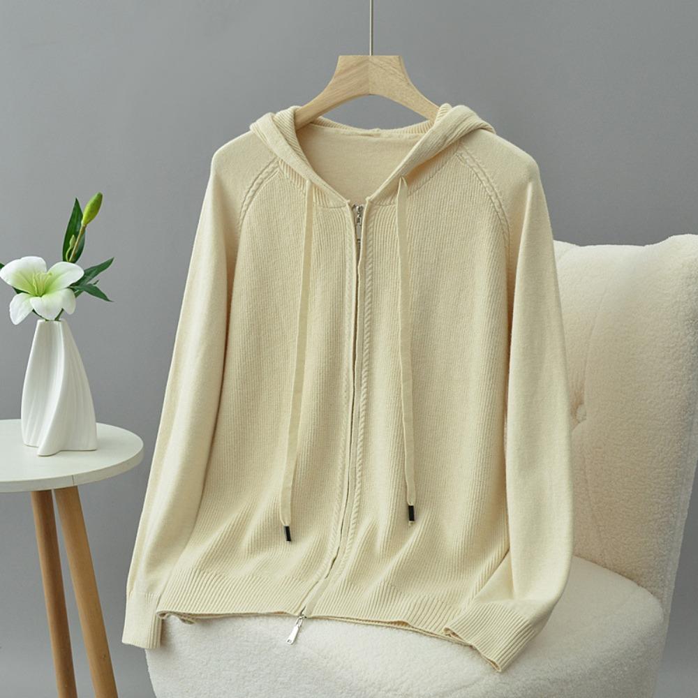 

Осенний свитер на молнии, кардиган с капюшоном, женский эластичный вязаный кардиган с длинным рукавом большого размера XXXXL абрикосовый