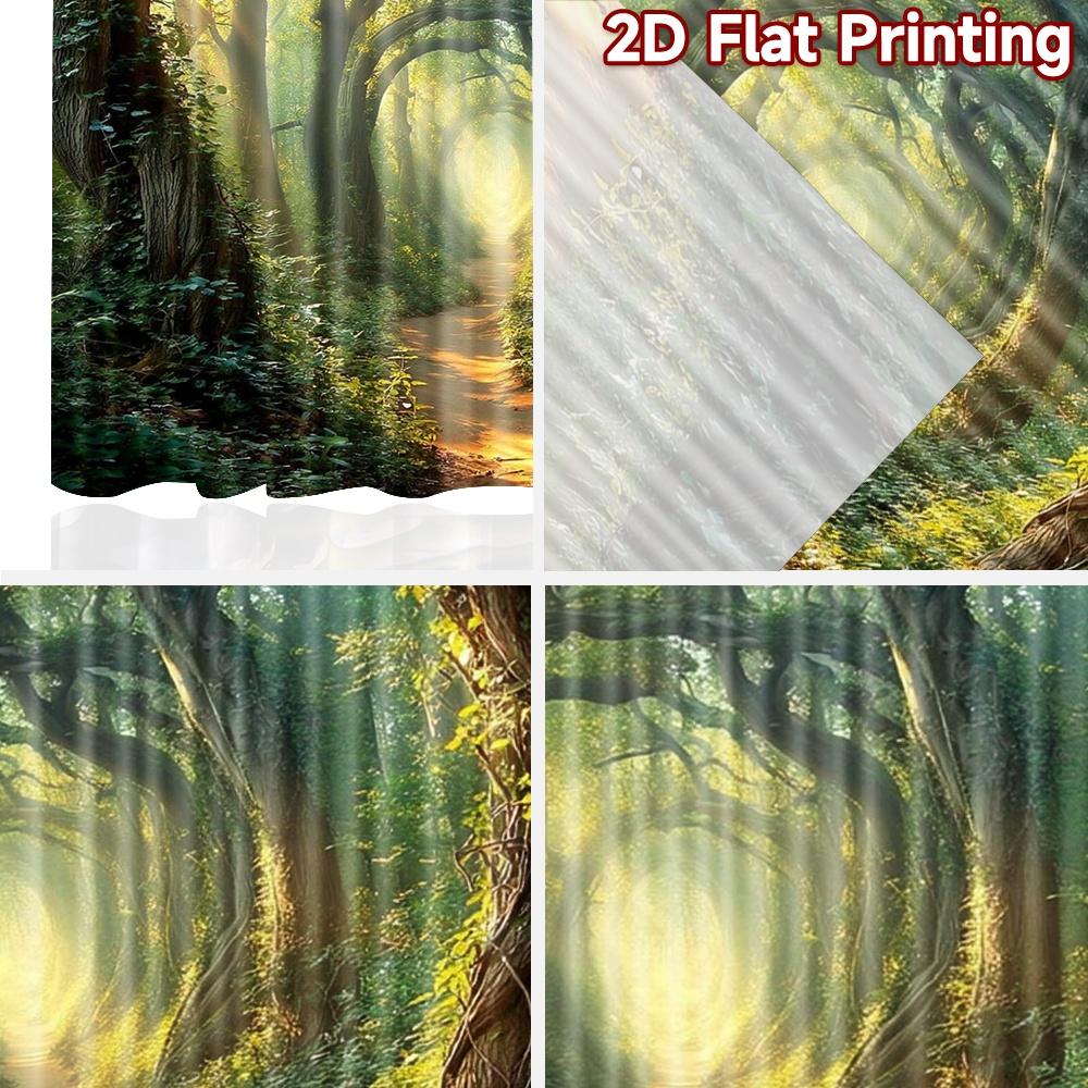 2D Flat Printing 2pcs Window Curtains Enchanted Forest Path Sunlit Digital Printed Polyester Drapes Festive Holiday for Indoor