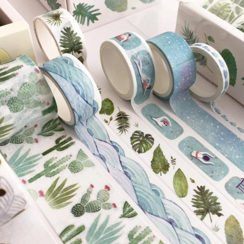 8 Rolls Per Box Green Plant Decoration Magazine DIY Scrapbook Cute Ledger Stickers Tags Masking Tape Stationery Tape