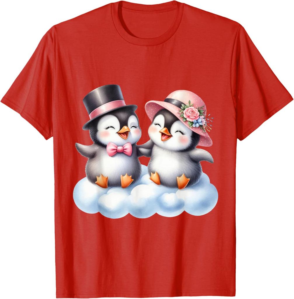 Süßes Pinguin-Paar auf Wolke Grafik-T-Shirt Entzückendes Valentinstagsgeschenk T-Shirt Unisex Tägliche Kleidung