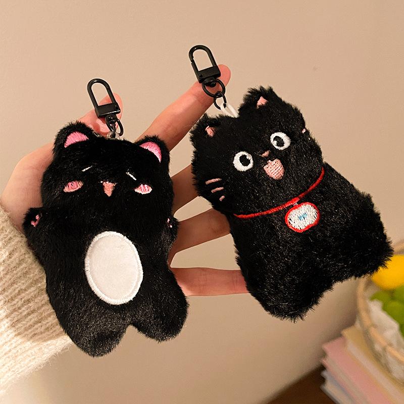 1/4Pcs Cartoon Plush Small Black Cat Keychain Sweet Cute Animal Doll Pendant Backpack Hangings Decoration Birthday Gifts