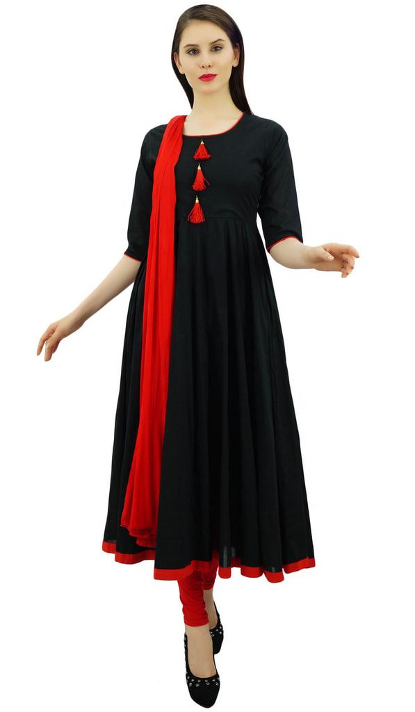 Atasi Damedesigner Anarkali Svart Salwar-drakt Etnisk indisk bomull