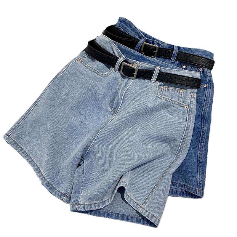 Plus-Size High-Waisted A-Line Casual Denim Shorts for Women - Summer Mid-Length Wide-Leg Shorts