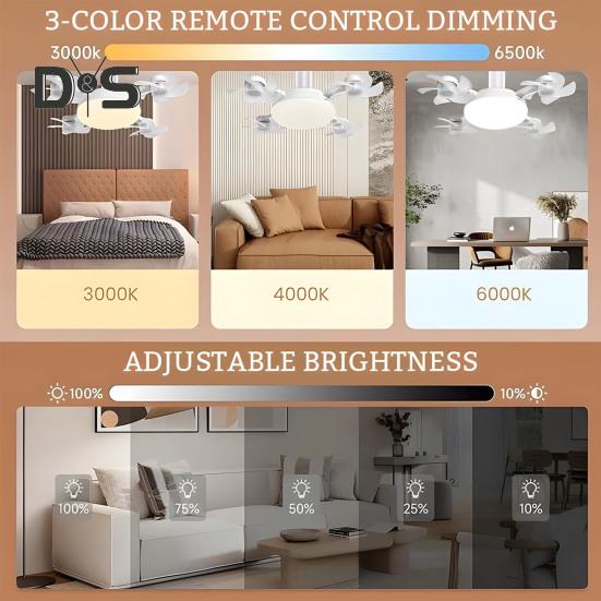 2-in-1-Hängeventilator mit LED-Laterne, 3 Farbmodi, dimmbar, leiser Betrieb, Deckenventilatorlampe mit Fernbedienung