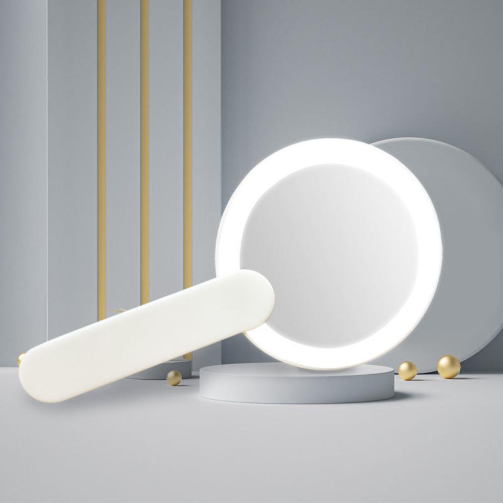 Handheld Round Mirror Rotatable Rechargeable Mirror Led Lights Travel Small Portable Folding Makeup Mirror USB with Light