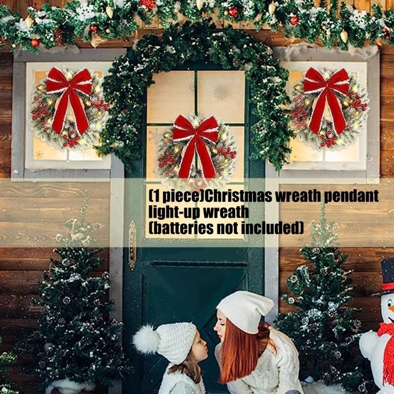 Glowing Plastic Christmas Wreath Ornament Traditional Festival Decors For Home Party Gift Indoor Outdoors Use