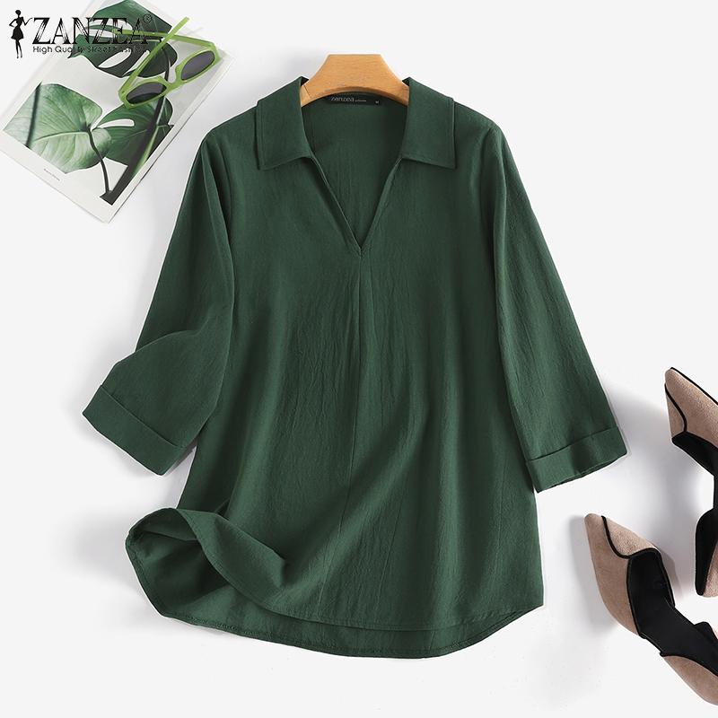 

ZANZEA однотонная повседневная женская блузка с v-образным вырезом и длинными рукавами