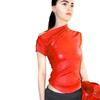 Women's Slanted Shoulder Slim Leather Jacket Summer New Street Hipster Off-the-shoulder Top
