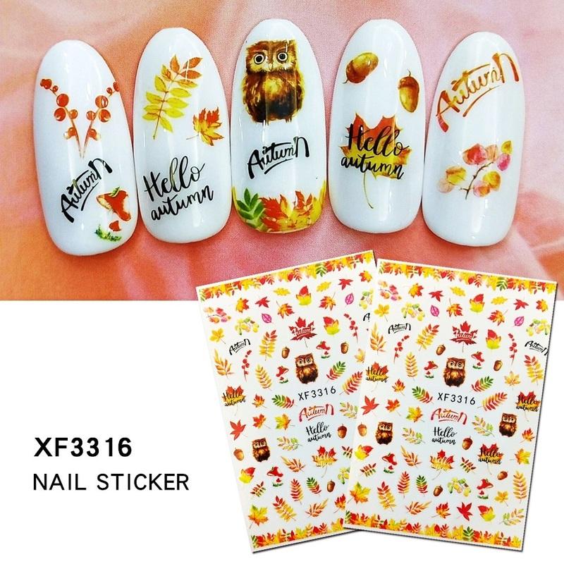 12 Sheet/set 3D Nail Stickers Autumn Winter Maple Leaf Transfer Sliders Paper Nail Decals for Manicures Wraps Tip