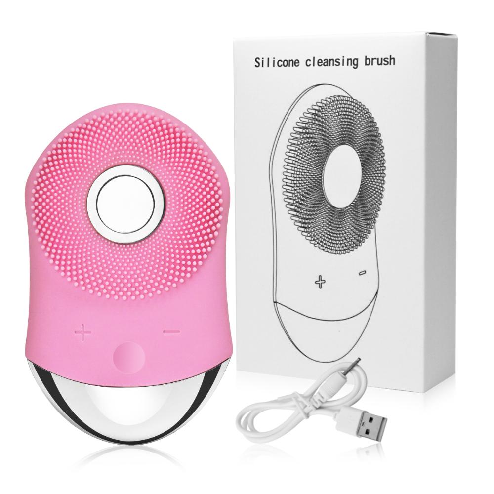 Silicone Waterproof Rechargeable Electric Face Wash Brush with Heating Modes Electric Facial Cleansing Brush Face Cleaner Rechargeable розовый
