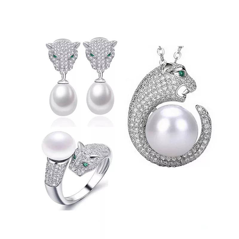 Real 925 Sterling Silver Fashion Natural Animal Pearl Set Jewelry-Making DIY Empty Tray Necklace & Ring for Women