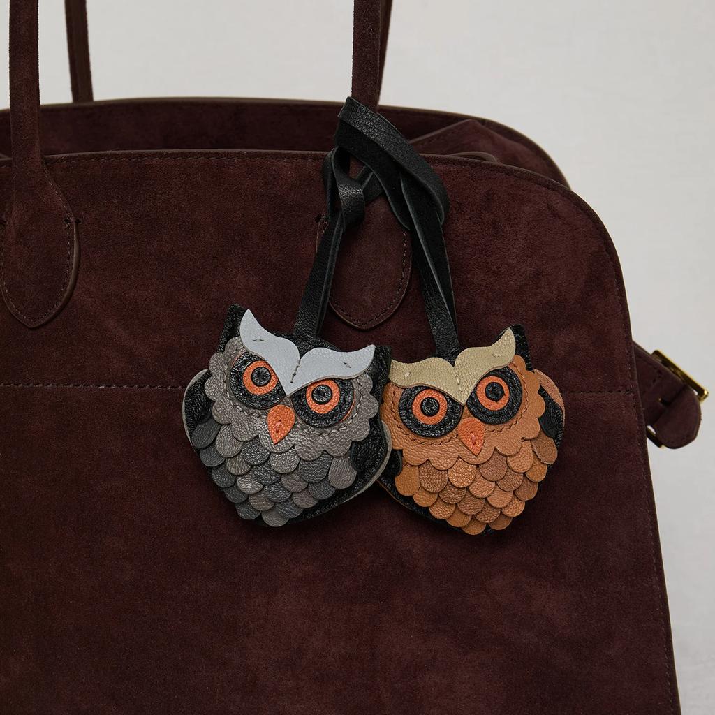 Genuine Leather Handmade Owl Bag Charm Pendant,Sheepskin Keyring Hanging Ornament,Backpack Handbag Schoolbag Purse Decoration