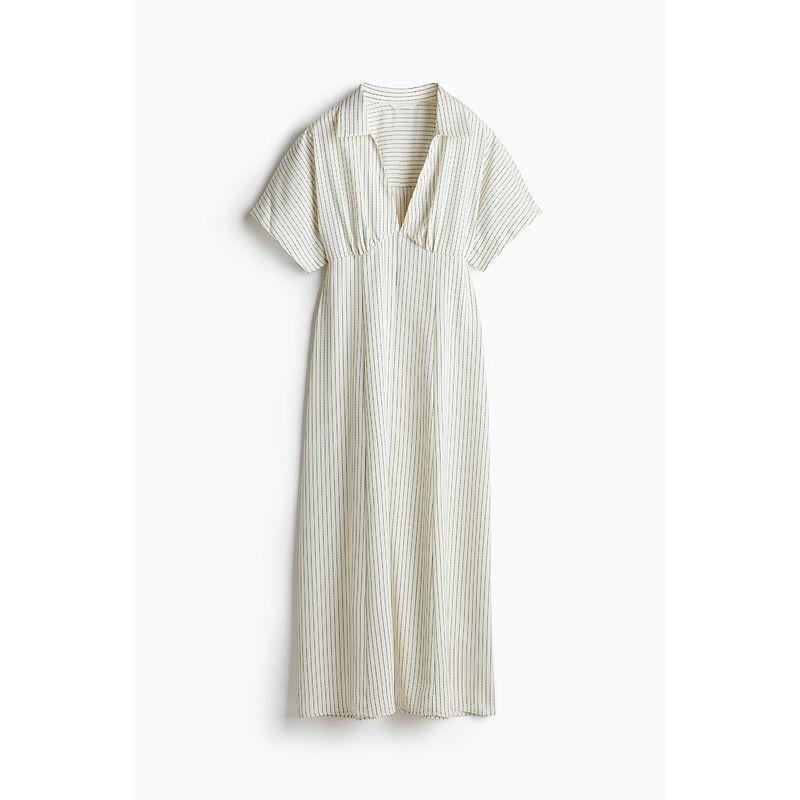 

Женская одежда HM Платье Осень 2025 Новое поступление Мода Диагональная ткань Рубашечный стиль Платье 1285147 White/Pinstriped 150/76(XXS)