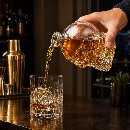 Decanter per Vino e Whiskey a Forma di Teschio, Vetro 3D per Liquori con Tappo, Dispenser Novità per Decorazione Bar da Uomo, Bar Domestico, Regalo Gotico Unico Soffiato a Mano