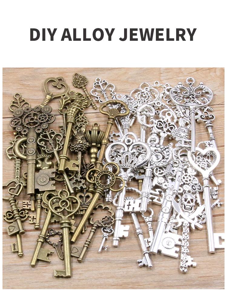 50g Vintage Personalized Metal Pendant, Antique Bronze Mixed Punk Key Earrings, Bracelet Necklace, Diy Accessory Accessories
