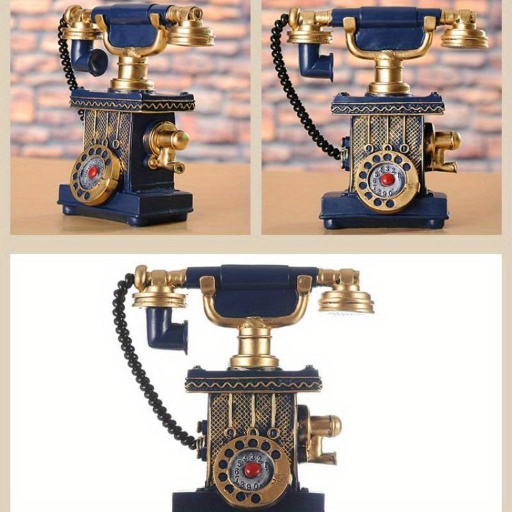 7.4" Retro Resin Telephone Figurine Vintage Rotary Dial Phone Craft Bar Coffee Shops Decorative Statues Sculptures