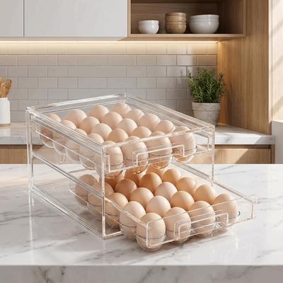 Plastic Egg Storage Box Drawer Style Double Layer Egg Container Large Capacity Transparent Egg Preservation Box Fresh Keeping