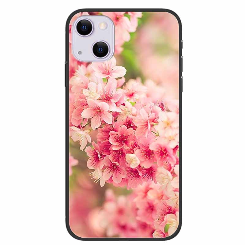 For iPhone 14/14 Plus Case Black Silicone Soft TPU Luxury Flower Animal Back Cover For iPhone 14/14 Plus New Shells for iPhone14