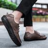 Men's Lacing Moccasins Driving Shoes Casual Loafers Retro Handmade Black Wide Shoes for Father Large Size