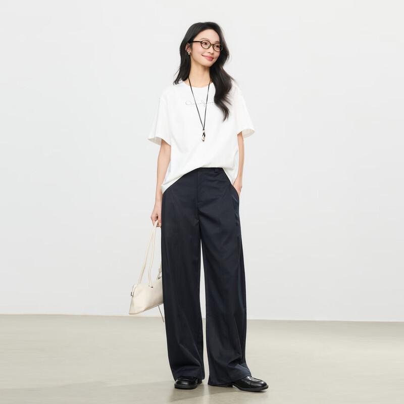 Elva' Island Women's Pleated High-Waisted Loose Straight-Leg Pants