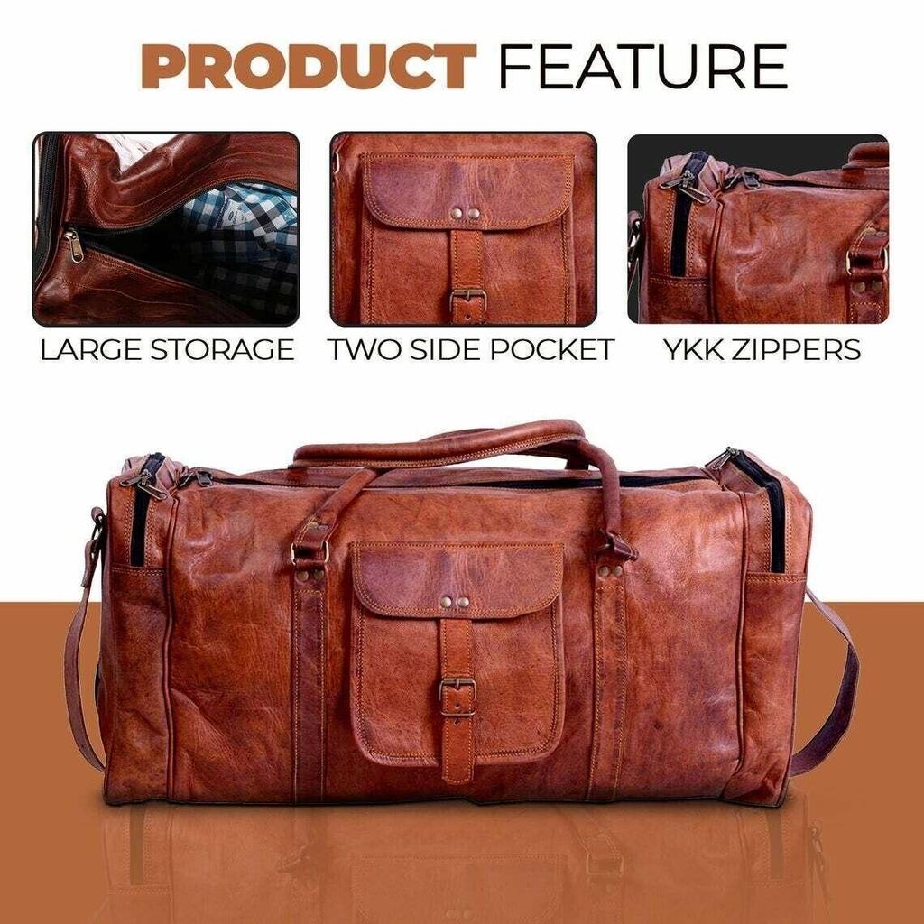 Real Leather Goat Hide 24" New Luggage Duffle Travel Weekend Gym Sport Men's Bag