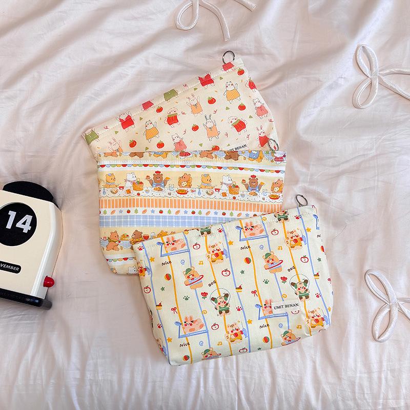 Retro Niedliche Make-up-Tasche: Cartoon Mini Geldbörse, Beutel aus reiner Baumwolle für Kopfhörer und Lippenstift - Tragbare Aufbewahrung für kleine Gegenstände