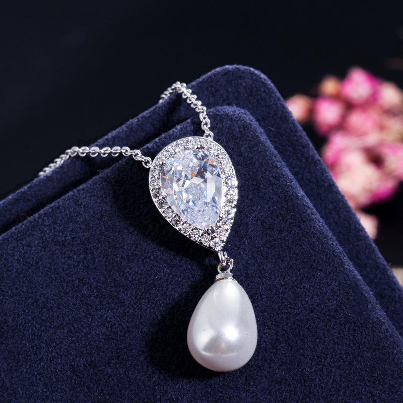 Ki0083 Literary And Artistic Small Fresh Set, Zircon Water Drop Pearl Pendant Earrings Two-Piece Set