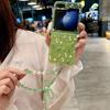 Phone Case with Bracelet For Samsung Galaxy Z Flip 6 5 Flip6 Flip5 5G Glitter Flower Pattern Hand Rope Hard PC Shockproof Cover