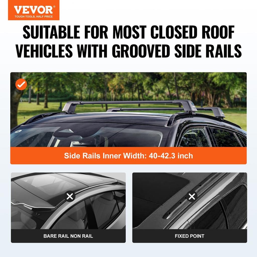 Universal Roof Rack Crossbar Max 47.6" Fits Grooved Side Rails without Gap