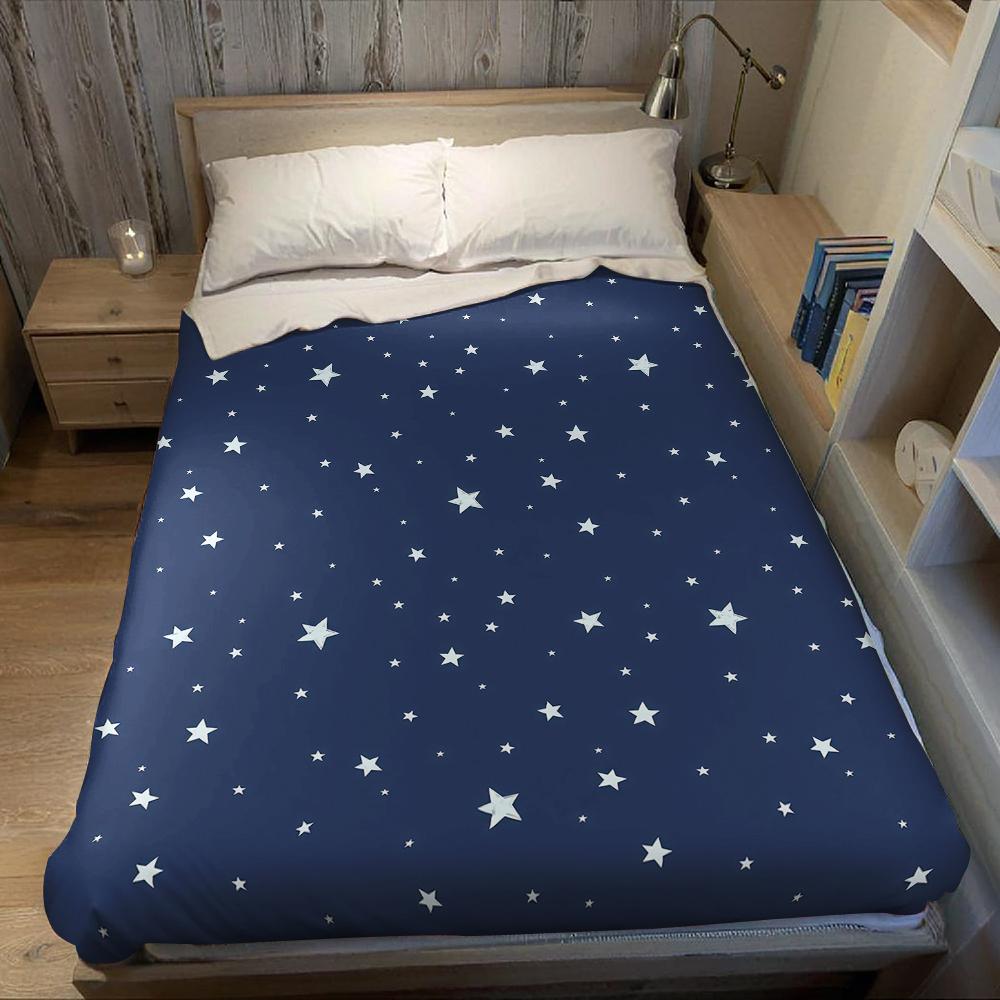 Navy Blue Light Star Decor Flannel Blanket Warm Soft Halloween Christmas Couch Warm Cozy Decorative Decor Gift for All Season