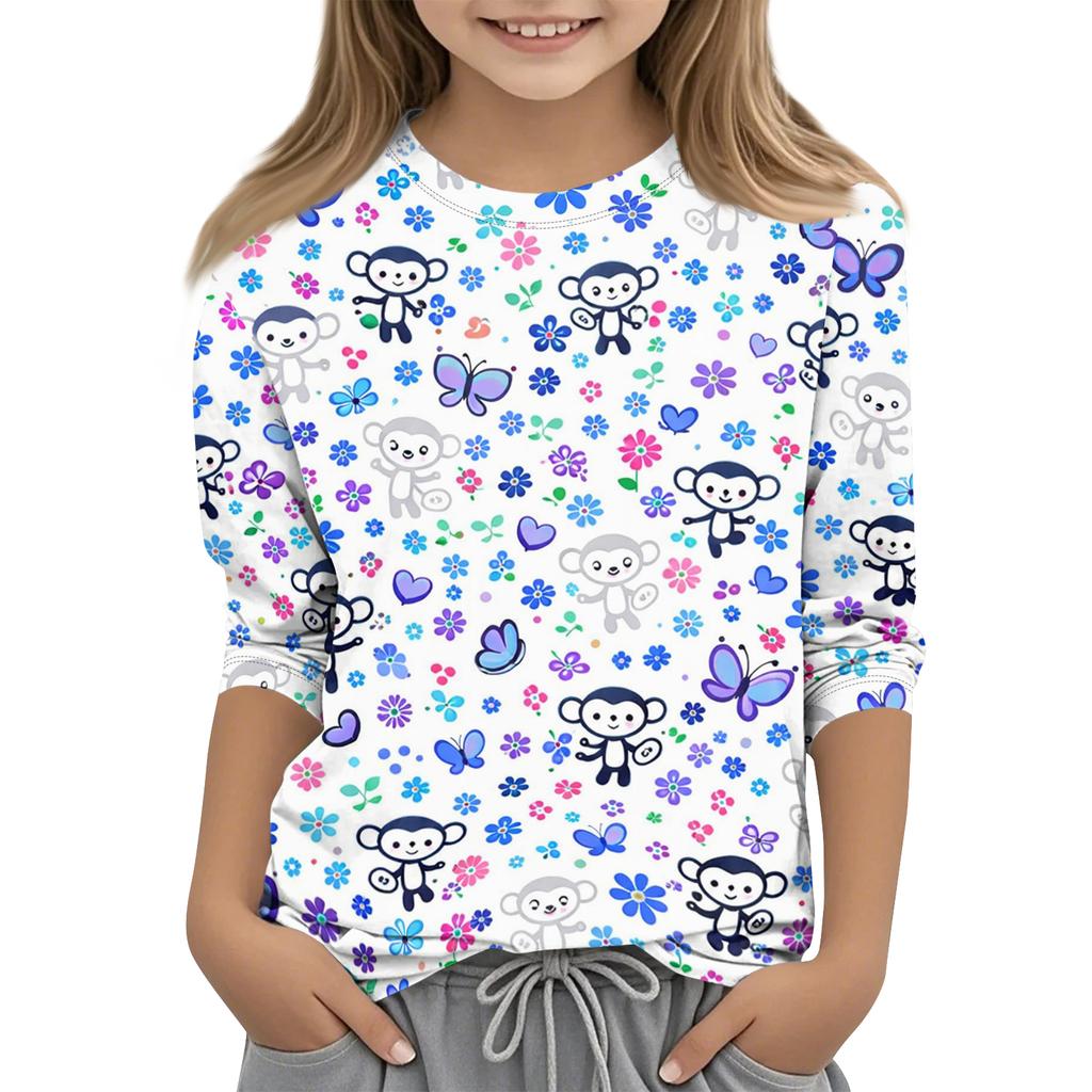 Children's Printed Round Neck Seven Quarter Sleeve Casual T-shirt