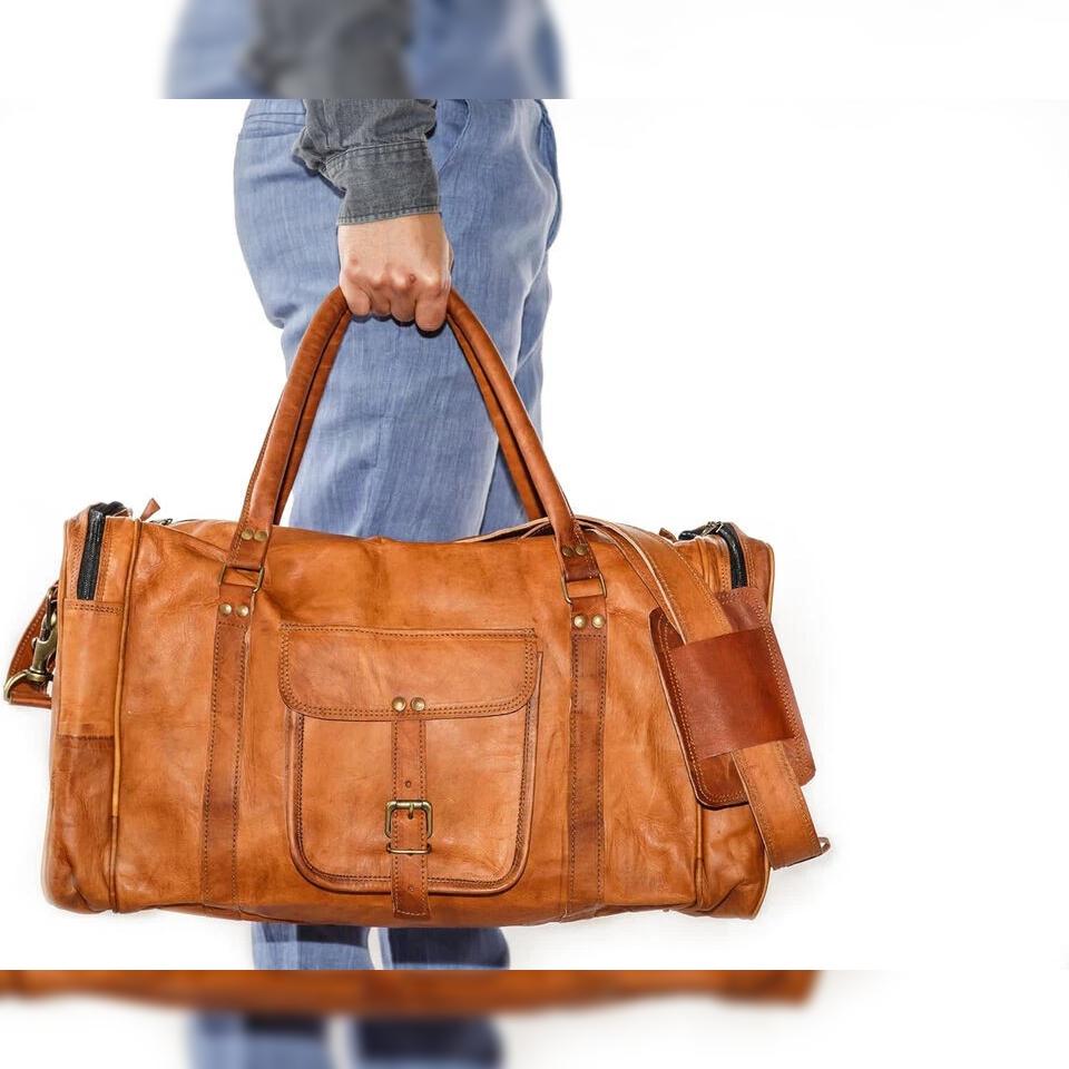 Neue Vollständig Veredeltes Leder Echtes Reise Ziegenleder Duffle Sporttasche Vintage Braun Gepäck Neu