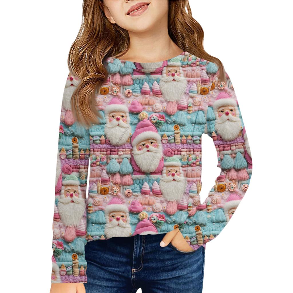 Girls' Long Sleeve Tee - Pleated Round Neck Casual Top
