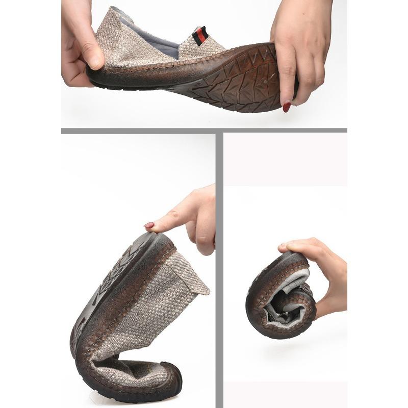Men's Single Shoes with Cow Tendons and Soft Soles, Old Men's Shoes, Canvas Breathable Casual Shoes, Linen Shoes, Low Cut Bean Shoes